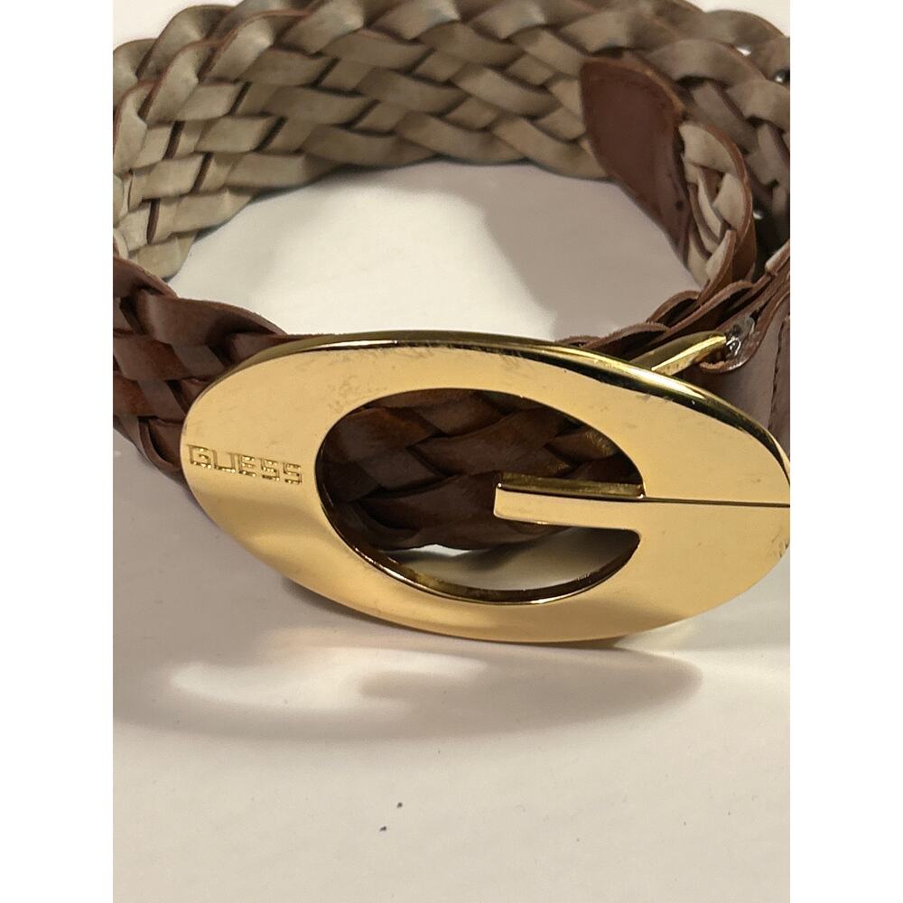 Vintage Guess belt brown woven gold buckle small